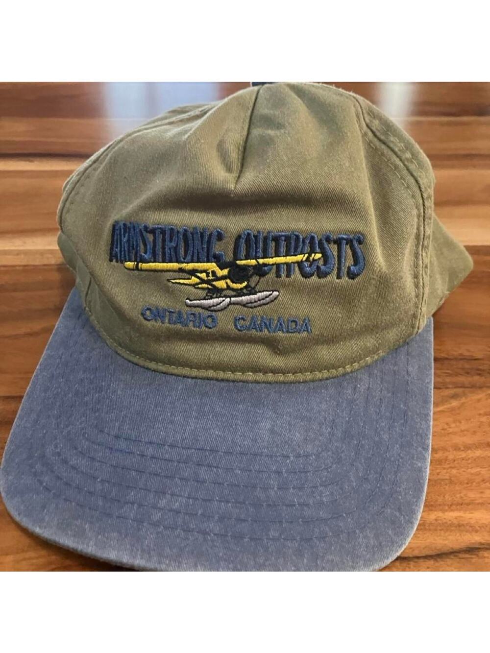 Vintage Armstrong outpost Canada snapback hat Kayjet sun faded green blue
